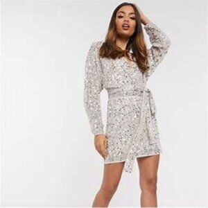ASOS Design Petite Mini Dress w/Scatter Sequin Gold Cocktail Evening NWT 2